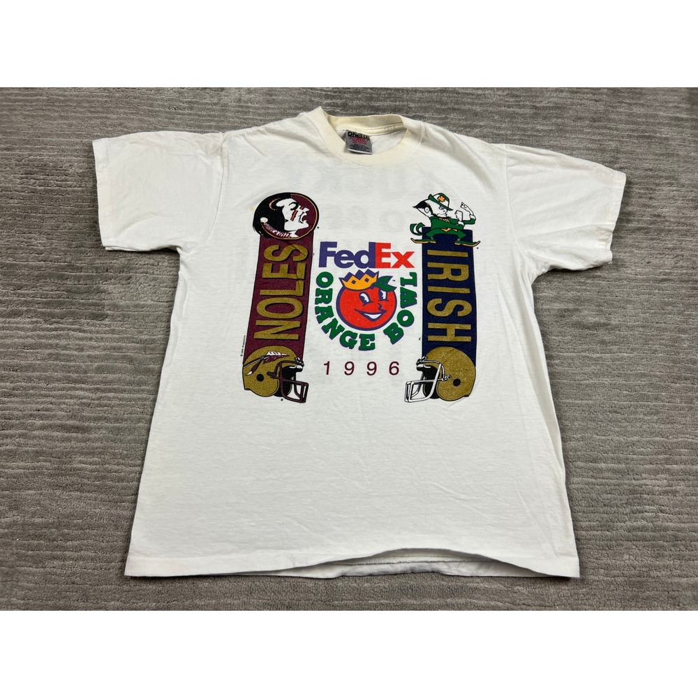 Oneita T-Shirt Mens M White 1996 FedEx Orange Bowl FSU vs Notre Dame Vintage USA
